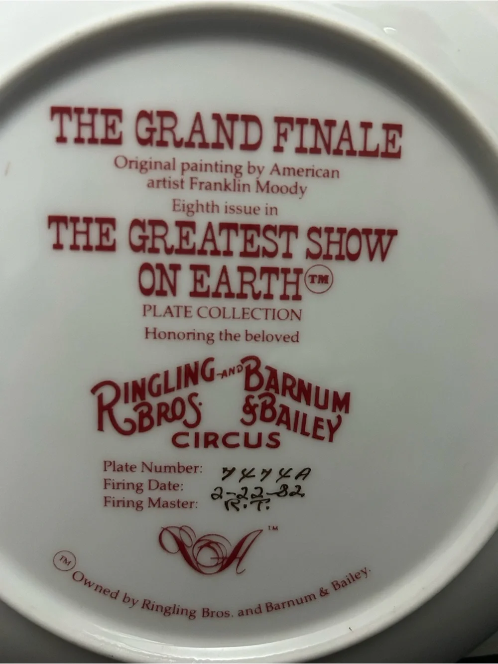 The Greatest Show on Earth The Grand Finale Plate.